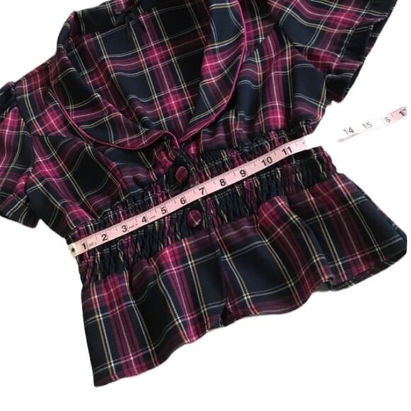 Wet Seal Plaid Three Button Smocked Waist Peplum Preppy Academia Top Sz XL - Picture 9 of 14